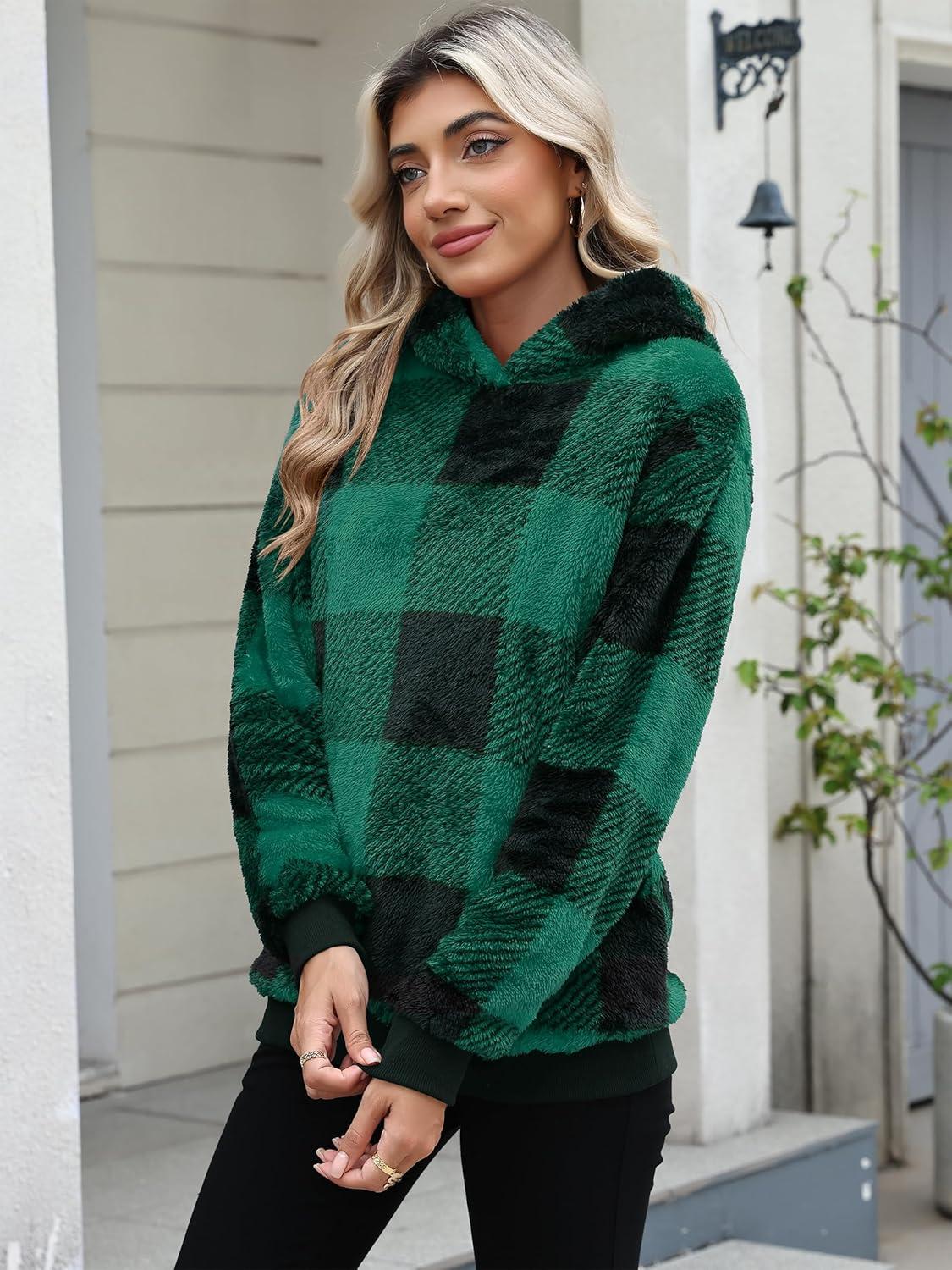 imageANRABESS Womens Hoodies Fleece Sherpa Sweatshirt 2025 Fall Loose Double Fuzzy Cozy Fluffy Warm Winter Pullover with PocketGreen Plaid