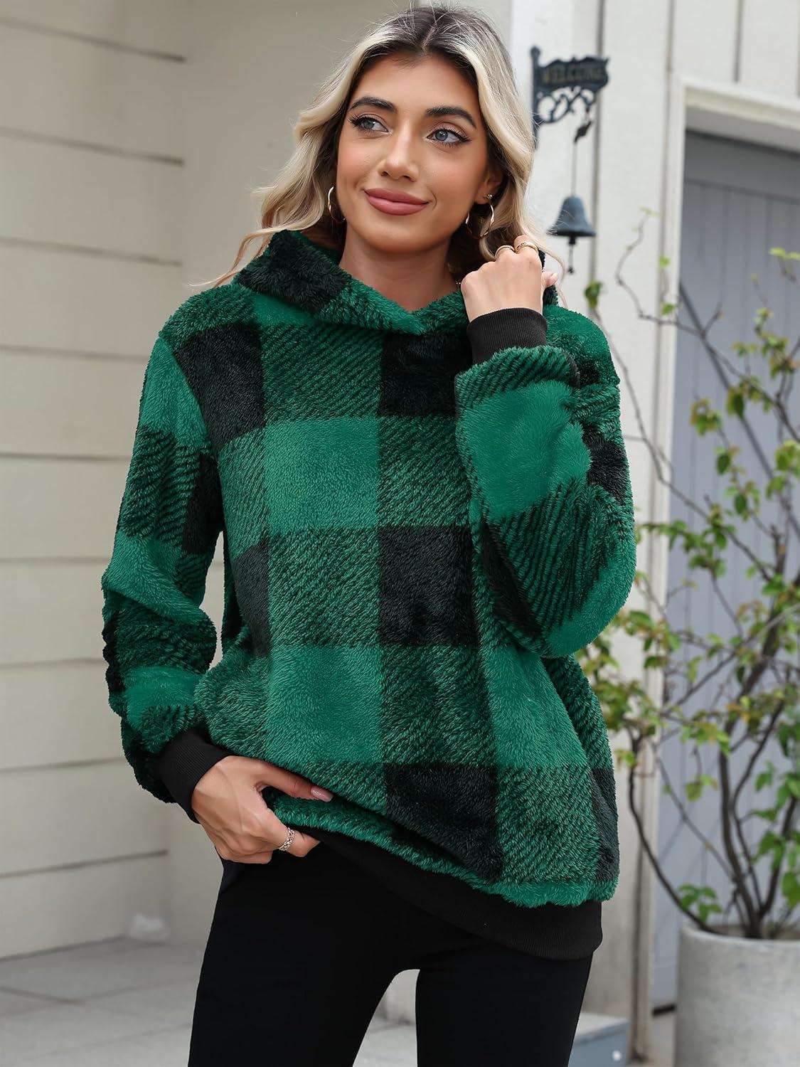 imageANRABESS Womens Hoodies Fleece Sherpa Sweatshirt 2025 Fall Loose Double Fuzzy Cozy Fluffy Warm Winter Pullover with PocketGreen Plaid