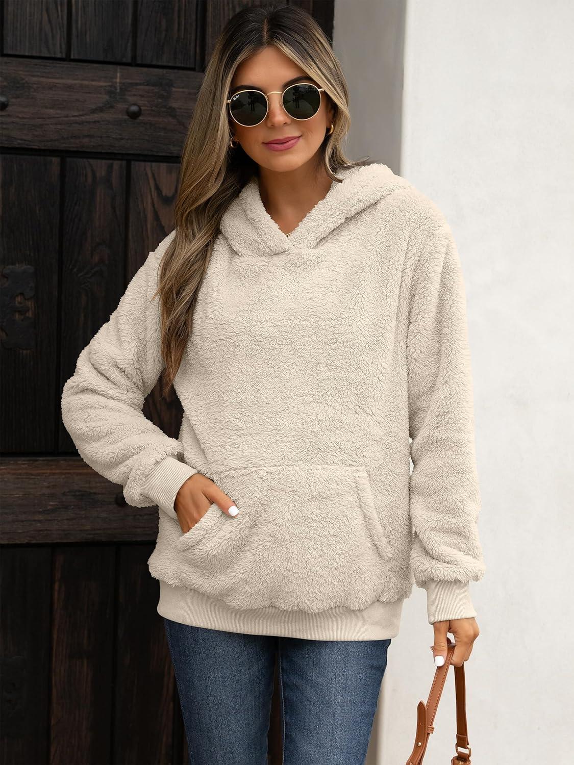 imageANRABESS Womens Hoodies Fleece Sherpa Sweatshirt 2025 Fall Loose Double Fuzzy Cozy Fluffy Warm Winter Pullover with PocketLight Khaki
