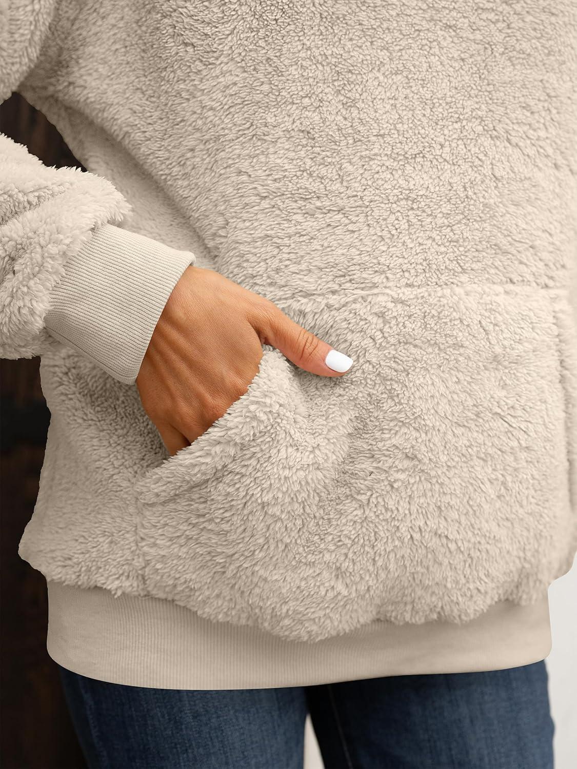 imageANRABESS Womens Hoodies Fleece Sherpa Sweatshirt 2025 Fall Loose Double Fuzzy Cozy Fluffy Warm Winter Pullover with PocketLight Khaki