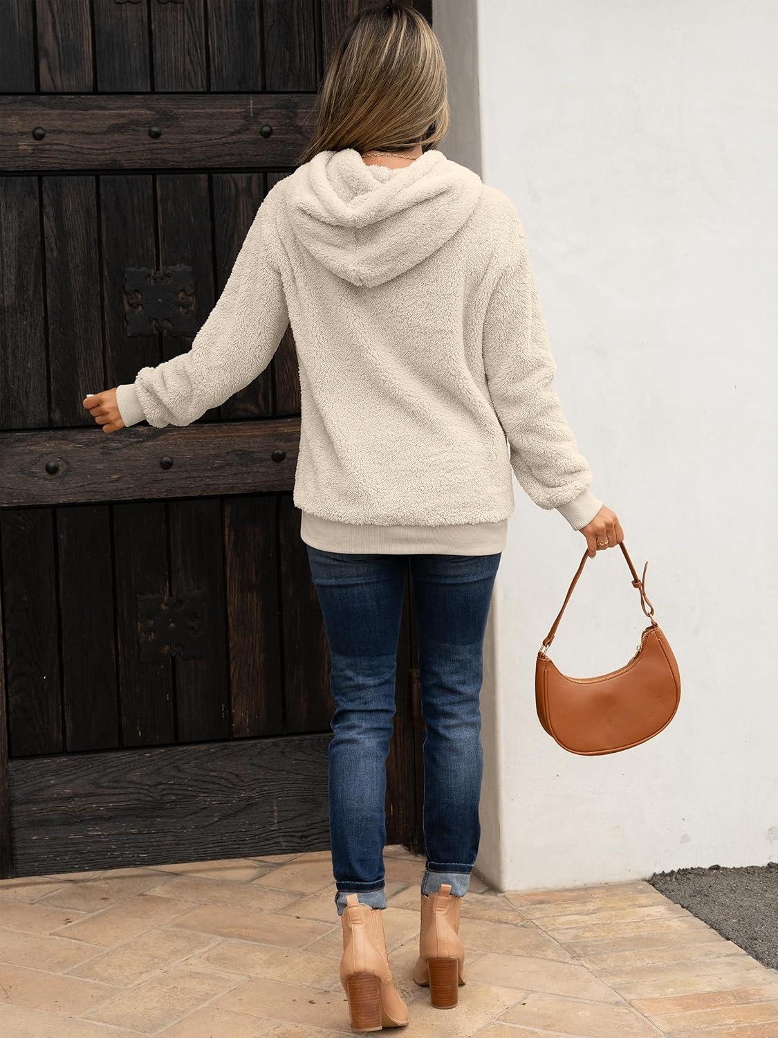 imageANRABESS Womens Hoodies Fleece Sherpa Sweatshirt 2025 Fall Loose Double Fuzzy Cozy Fluffy Warm Winter Pullover with PocketLight Khaki