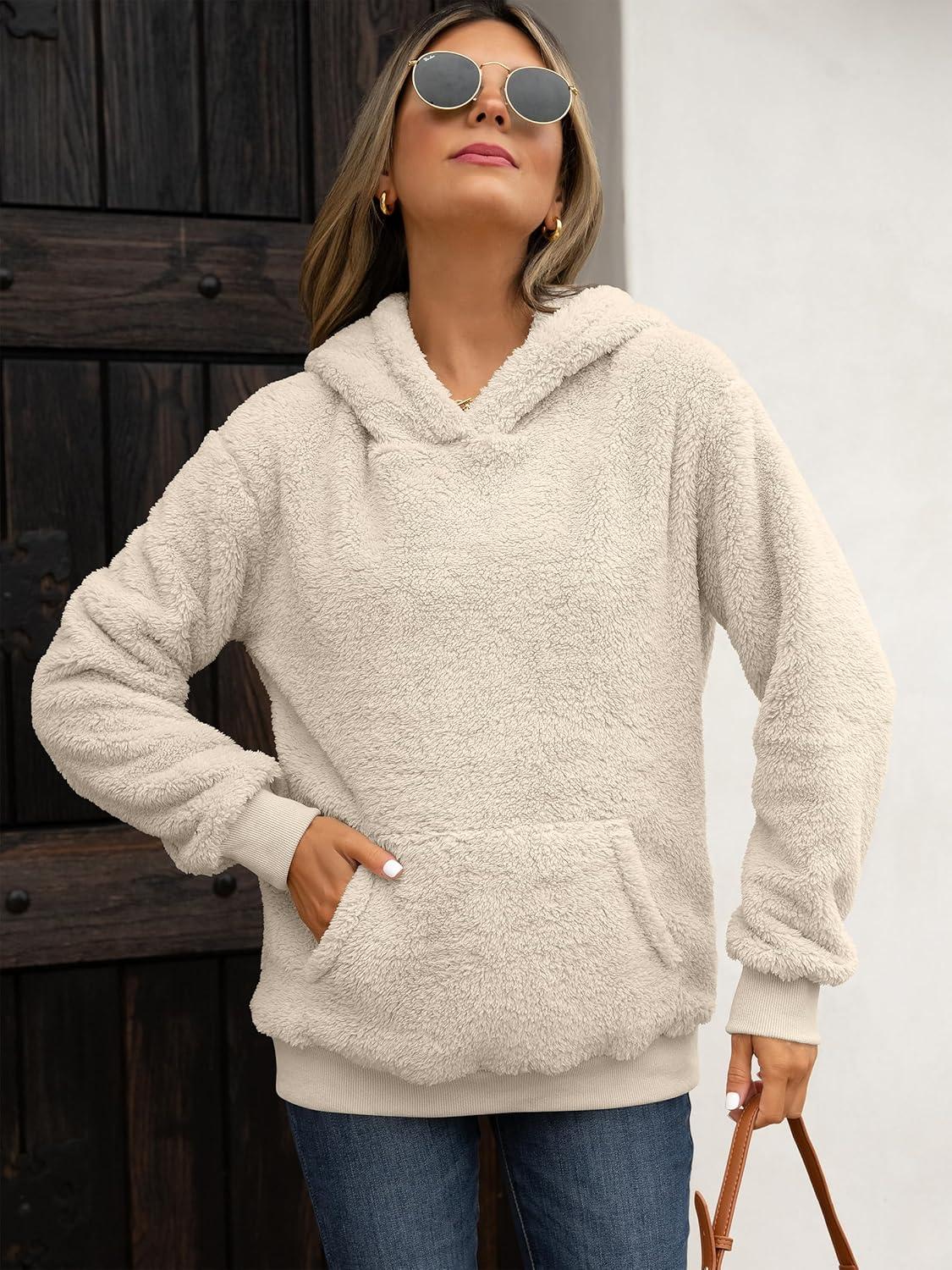 imageANRABESS Womens Hoodies Fleece Sherpa Sweatshirt 2025 Fall Loose Double Fuzzy Cozy Fluffy Warm Winter Pullover with PocketLight Khaki