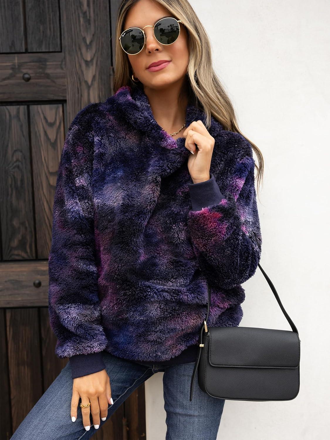 imageANRABESS Womens Hoodies Fleece Sherpa Sweatshirt 2025 Fall Loose Double Fuzzy Cozy Fluffy Warm Winter Pullover with PocketPurple