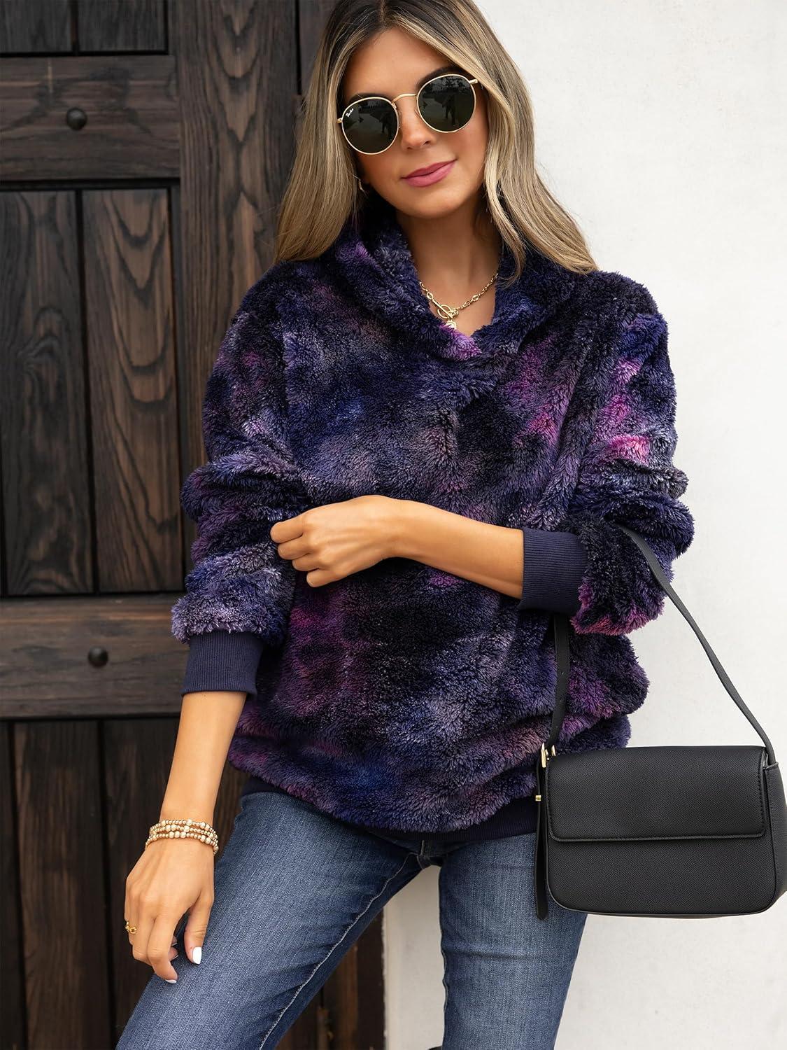 imageANRABESS Womens Hoodies Fleece Sherpa Sweatshirt 2025 Fall Loose Double Fuzzy Cozy Fluffy Warm Winter Pullover with PocketPurple