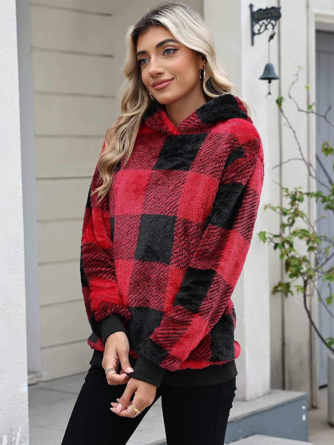 imageANRABESS Womens Hoodies Fleece Sherpa Sweatshirt 2025 Fall Loose Double Fuzzy Cozy Fluffy Warm Winter Pullover with PocketRed Plaid