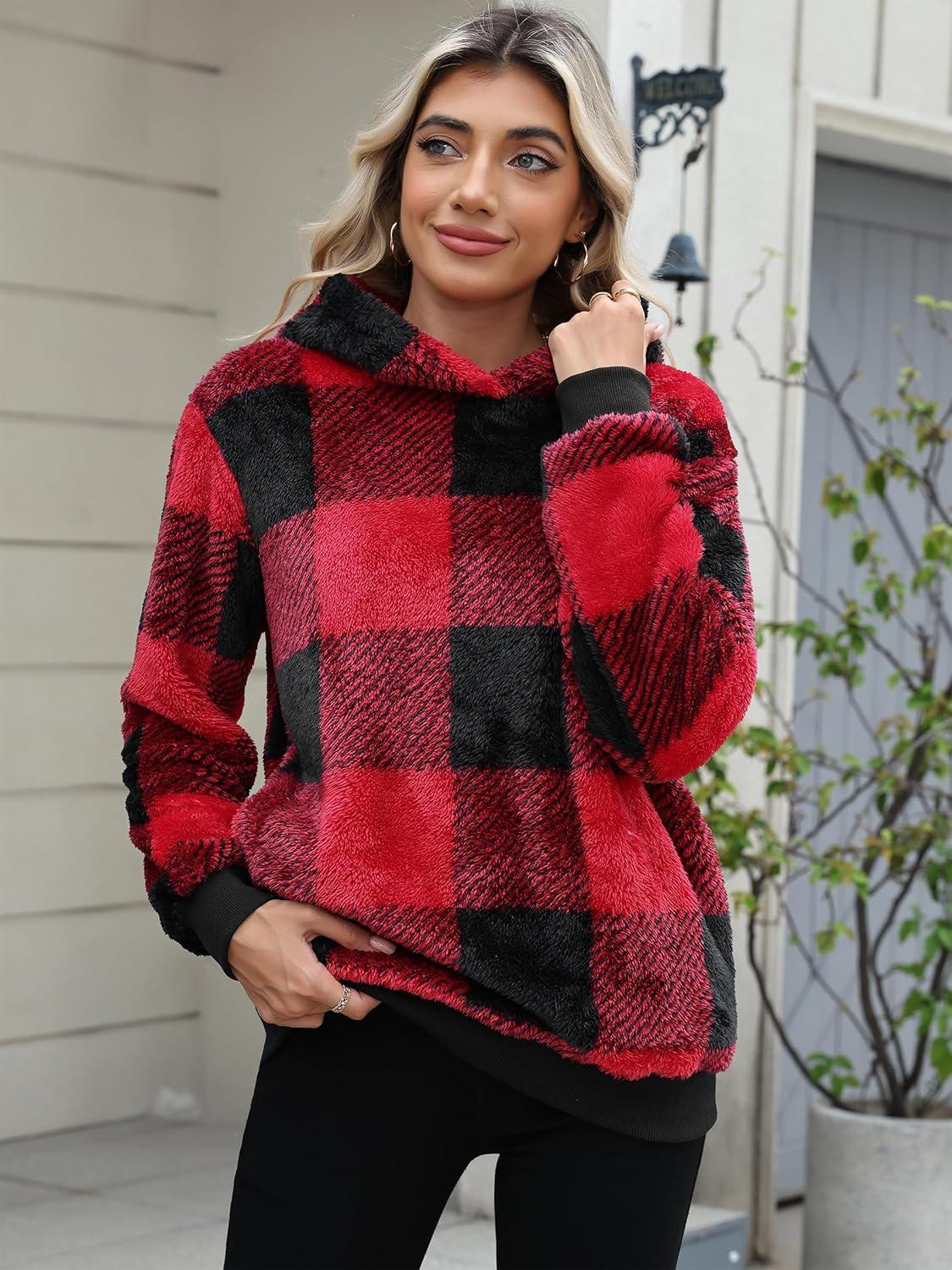imageANRABESS Womens Hoodies Fleece Sherpa Sweatshirt 2025 Fall Loose Double Fuzzy Cozy Fluffy Warm Winter Pullover with PocketRed Plaid