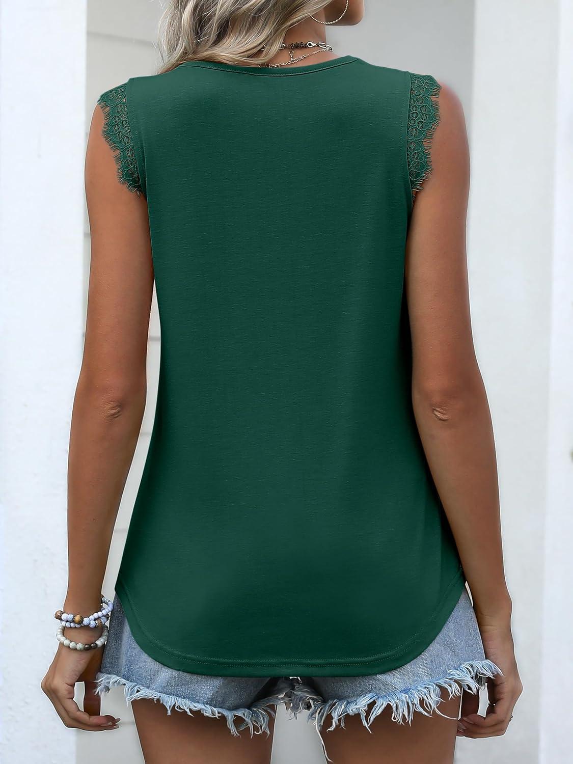 imageANRABESS Womens Lace Trim Tank Tops V Neck Sleeveless Shirts 2025 Summer Casual Trendy Dressy Cami TopDark Green