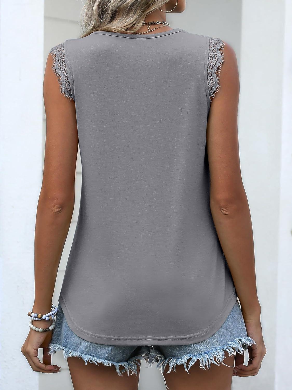 imageANRABESS Womens Lace Trim Tank Tops V Neck Sleeveless Shirts 2025 Summer Casual Trendy Dressy Cami TopGrey