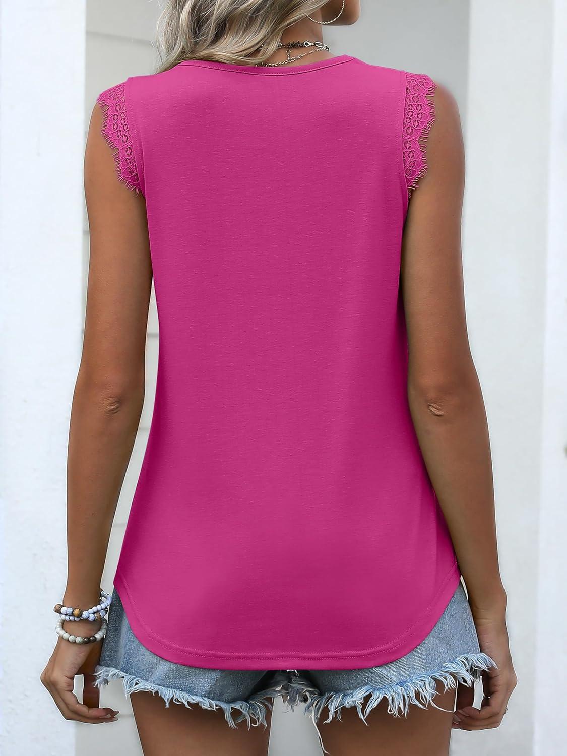 imageANRABESS Womens Lace Trim Tank Tops V Neck Sleeveless Shirts 2025 Summer Casual Trendy Dressy Cami TopHot Pink