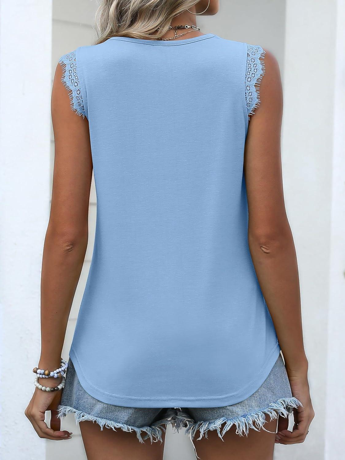 imageANRABESS Womens Lace Trim Tank Tops V Neck Sleeveless Shirts 2025 Summer Casual Trendy Dressy Cami TopSky Blue