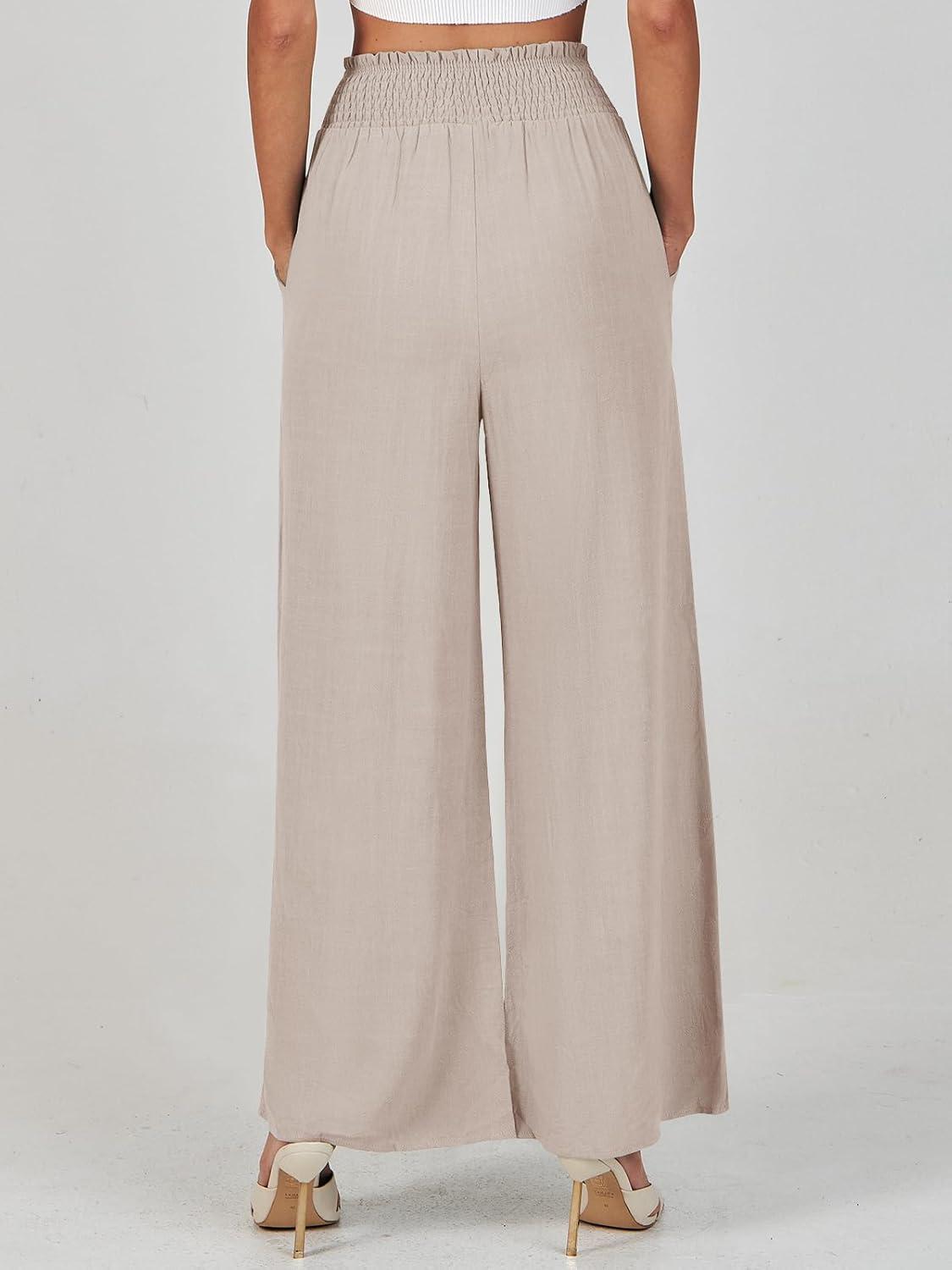 imageANRABESS Womens Linen Pants Summer Casual Palazzo Beach Pant Drawstring High Waist Wide Leg Trousers Vacation OutfitsApricot