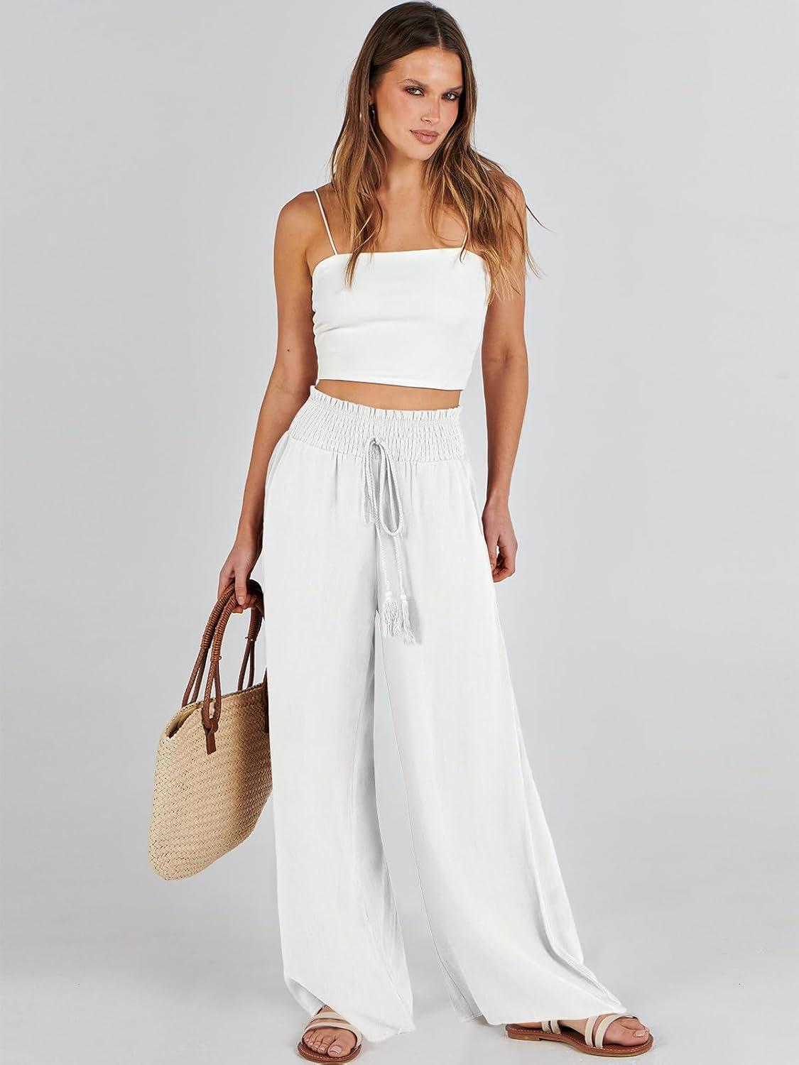 imageANRABESS Womens Linen Pants Summer Casual Palazzo Beach Pant Drawstring High Waist Wide Leg Trousers Vacation OutfitsWhite