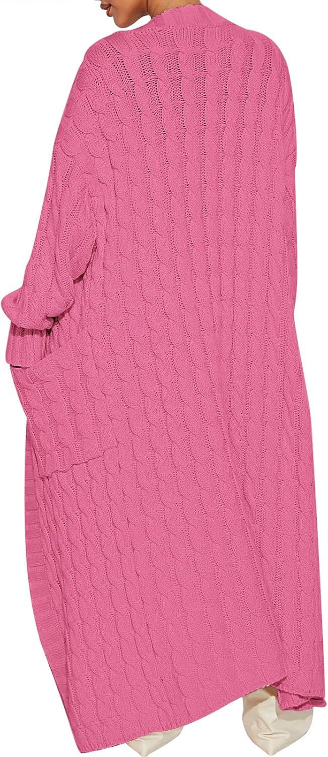 imageANRABESS Womens Long Cardigan Sweater 2025 Oversized Coat Long Sleeve Open Front Knit Maxi Outwear Fall Trendy Jacket ClothesHot Pink