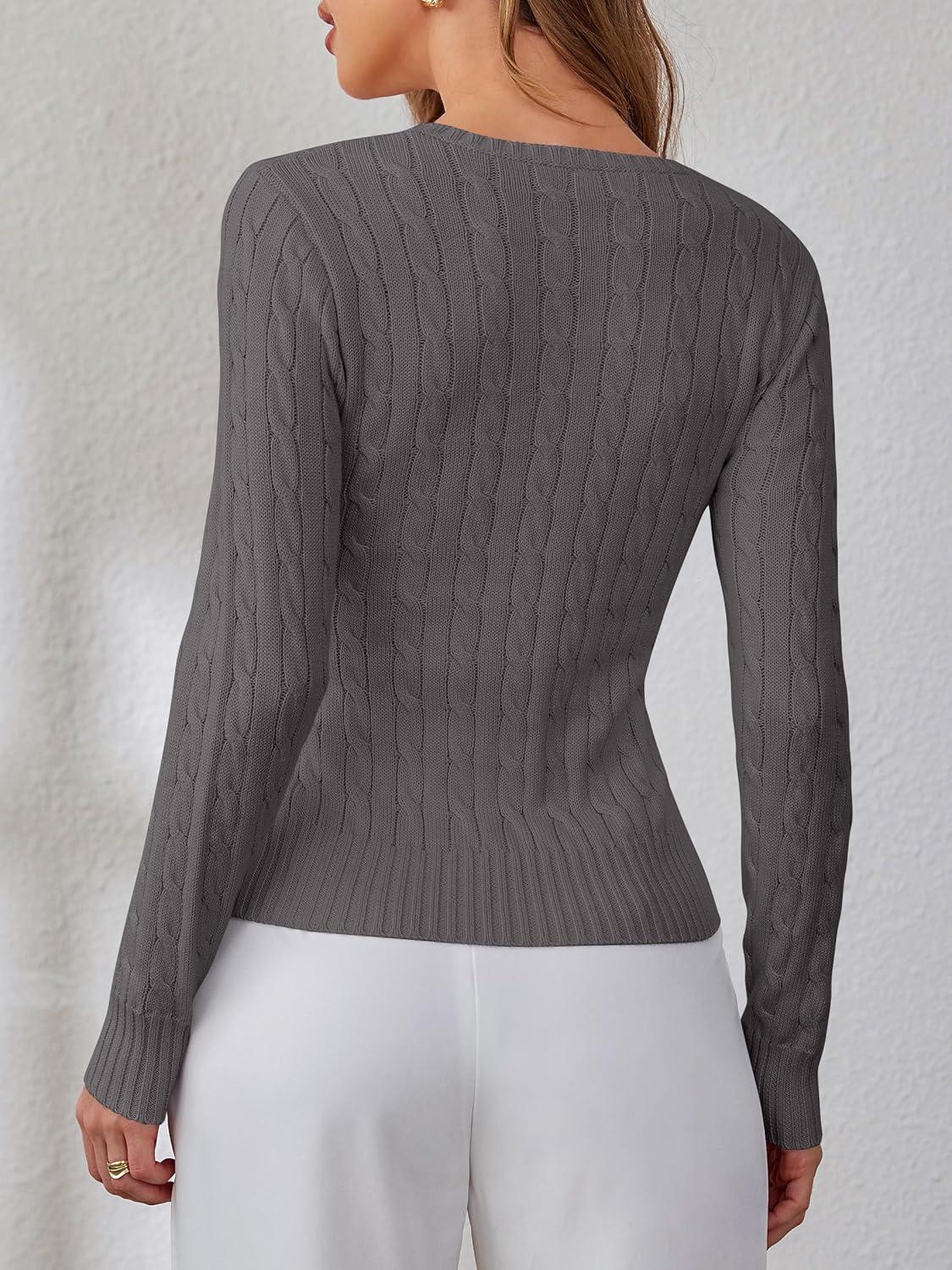 imageANRABESS Womens Long Sleeve Cable Knit Sweater Jumper Crewneck Pullover Soft Dressy Casual Tops Cute 2025 Fall Trendy OutfitsDark Grey