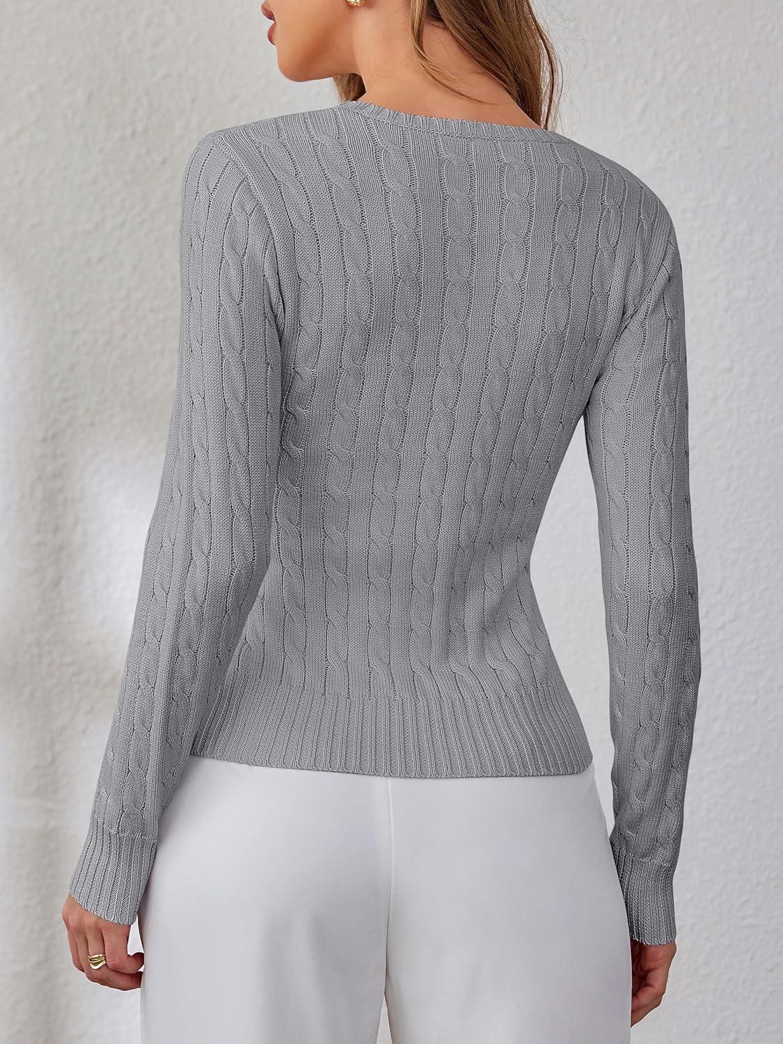 imageANRABESS Womens Long Sleeve Cable Knit Sweater Jumper Crewneck Pullover Soft Dressy Casual Tops Cute 2025 Fall Trendy OutfitsGrey