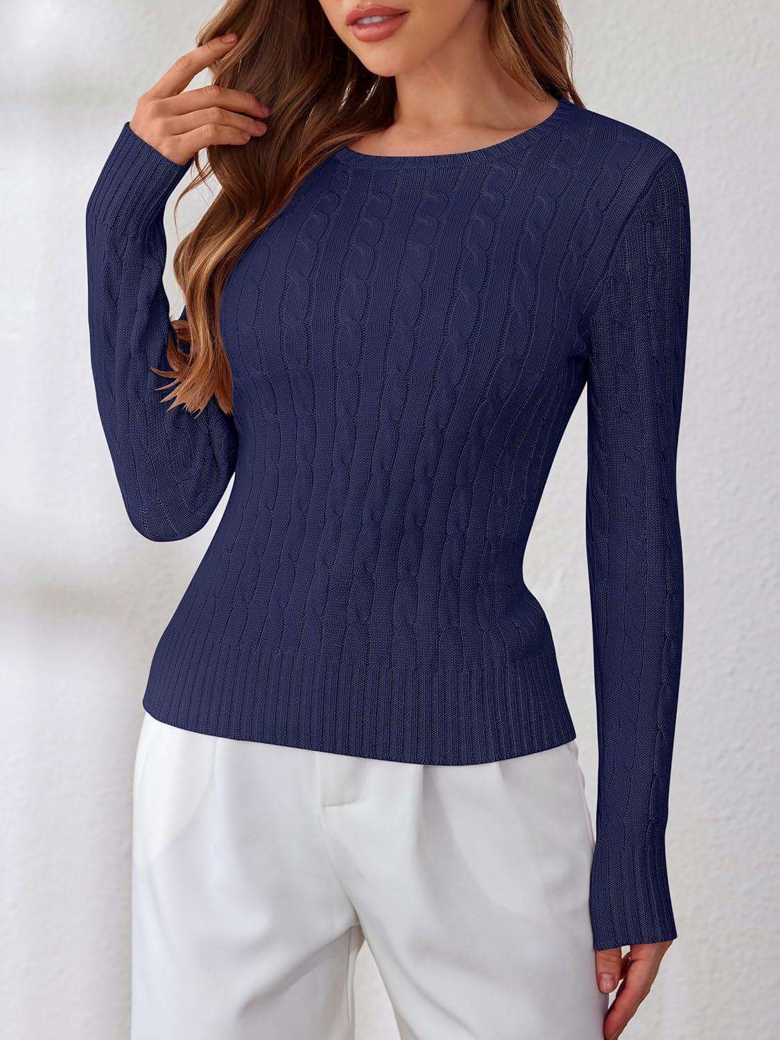 imageANRABESS Womens Long Sleeve Cable Knit Sweater Jumper Crewneck Pullover Soft Dressy Casual Tops Cute 2025 Fall Trendy OutfitsNavy Blue