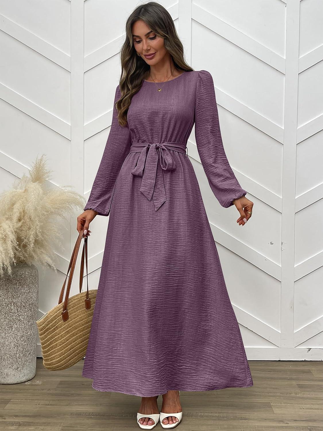 imageANRABESS Womens Long Sleeve Dress 2025 Fall Casual Empire Waist ALine Flowy Maxi Dresses with Pockets Vacation OutfitsMavue