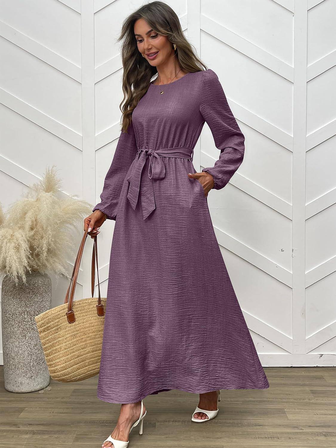 imageANRABESS Womens Long Sleeve Dress 2025 Fall Casual Empire Waist ALine Flowy Maxi Dresses with Pockets Vacation OutfitsMavue