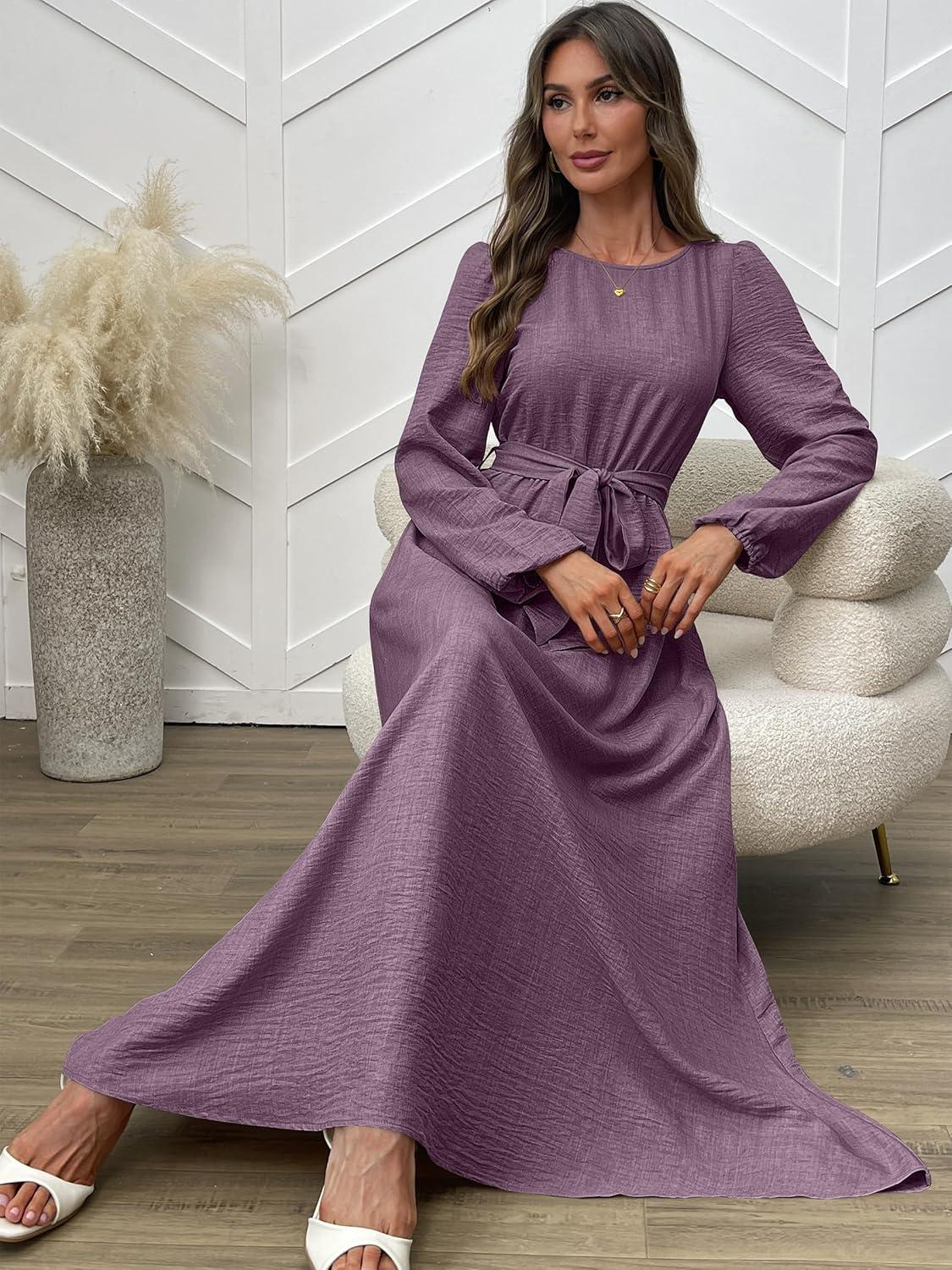 imageANRABESS Womens Long Sleeve Dress 2025 Fall Casual Empire Waist ALine Flowy Maxi Dresses with Pockets Vacation OutfitsMavue