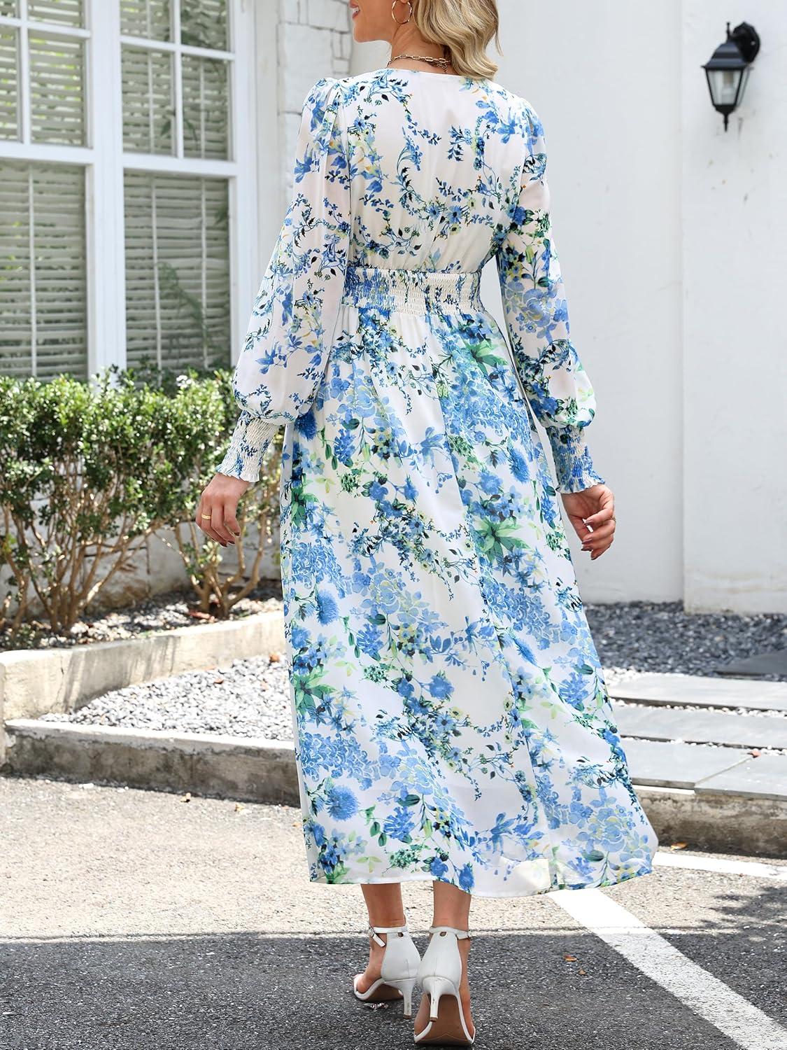 imageANRABESS Womens Long Sleeve Floral Maxi Dress Casual V Neck Chiffon Boho Flowy Beach Fall Wedding Guest Party Long DressesFloral Blue