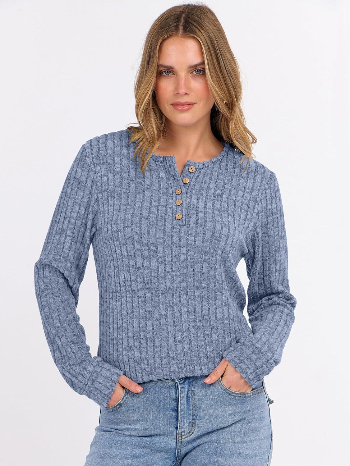 imageANRABESS Womens Long Sleeve Henley Shirts Button Down Tunic Tops Fall Lightweight Sweaters Business Casual Blouses 2025Blue