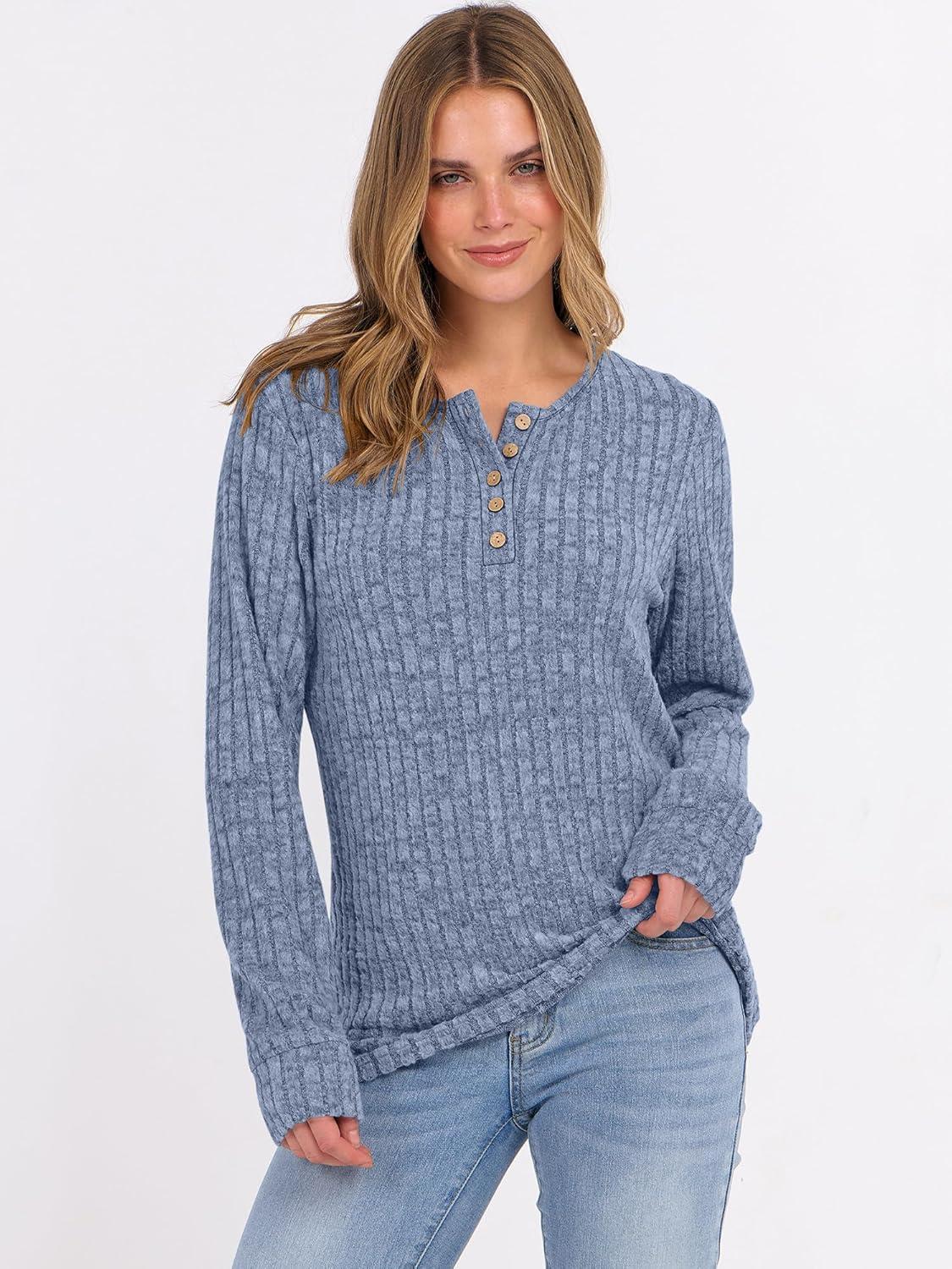imageANRABESS Womens Long Sleeve Henley Shirts Button Down Tunic Tops Fall Lightweight Sweaters Business Casual Blouses 2025Blue