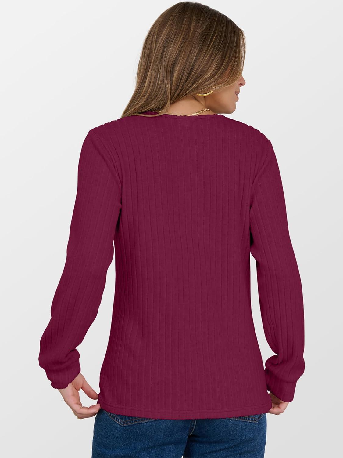 imageANRABESS Womens Long Sleeve Henley Shirts Button Down Tunic Tops Fall Lightweight Sweaters Business Casual Blouses 2025Burgundy