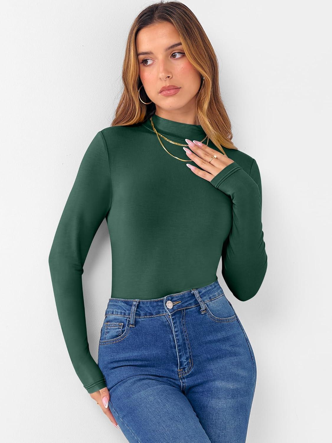 imageANRABESS Womens Long Sleeve Mock Neck Tops Slim Fitted Basic Layer Office Work Shirts 2025 Fall Outfits Y2K ClothesForest