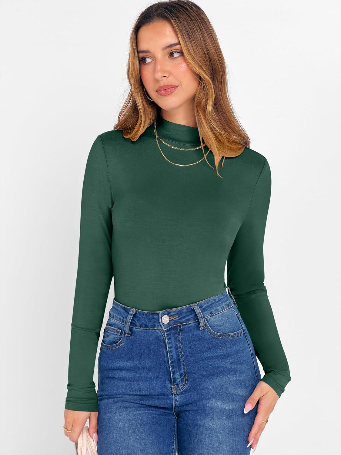 imageANRABESS Womens Long Sleeve Mock Neck Tops Slim Fitted Basic Layer Office Work Shirts 2025 Fall Outfits Y2K ClothesForest