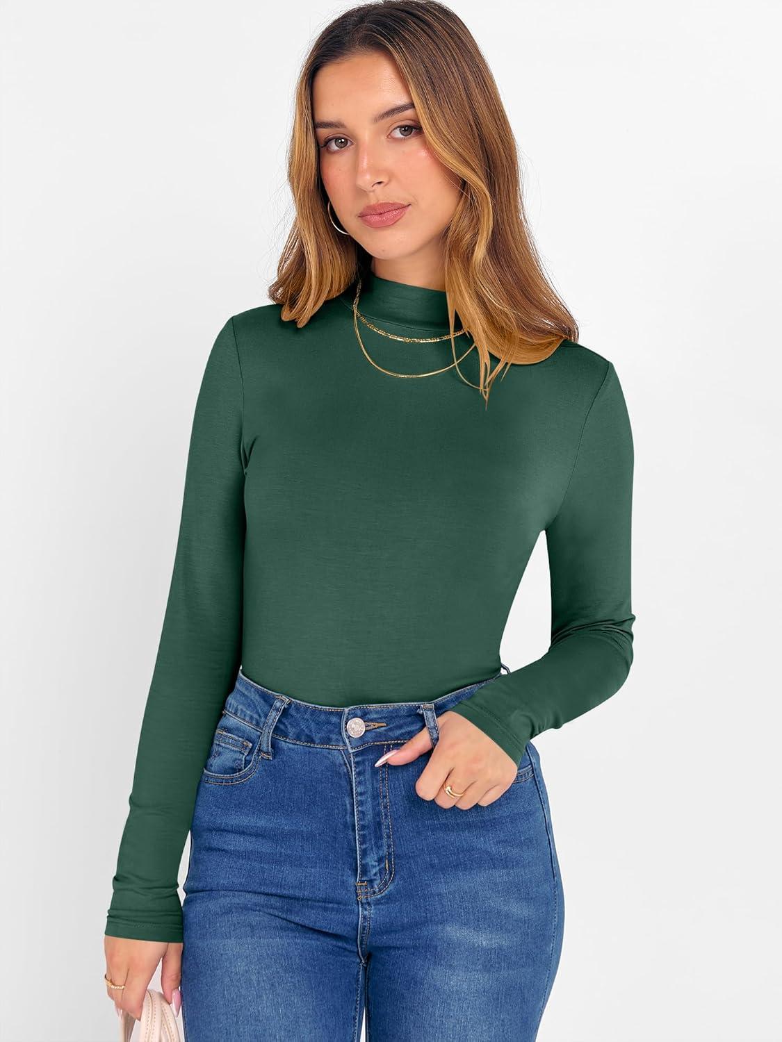 imageANRABESS Womens Long Sleeve Mock Neck Tops Slim Fitted Basic Layer Office Work Shirts 2025 Fall Outfits Y2K ClothesForest