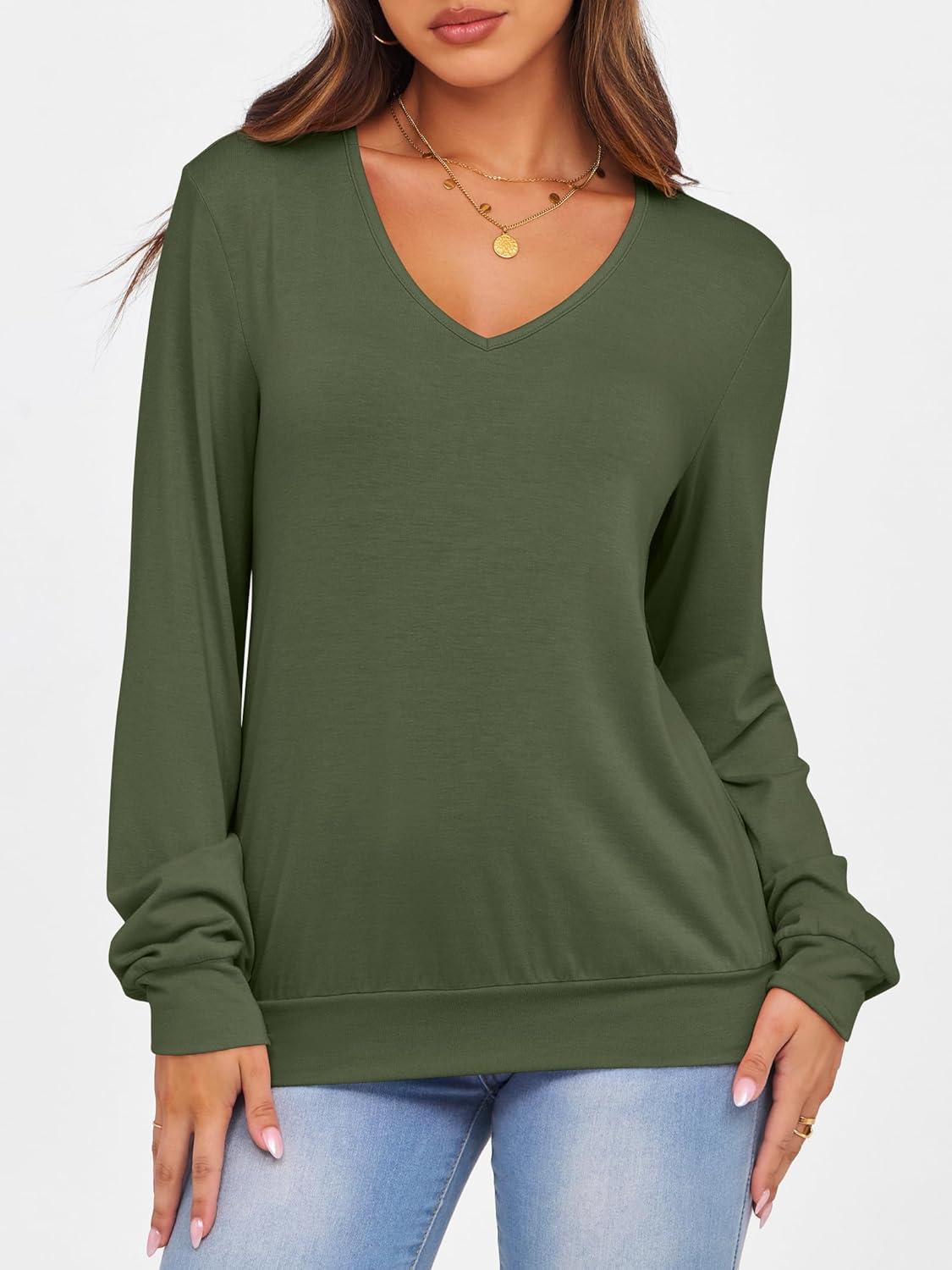 imageANRABESS Womens Long Sleeve Shirts Casual Loose V Neck Basic Tees Tops 2025 Fall TShirt OutfitsArmy Green
