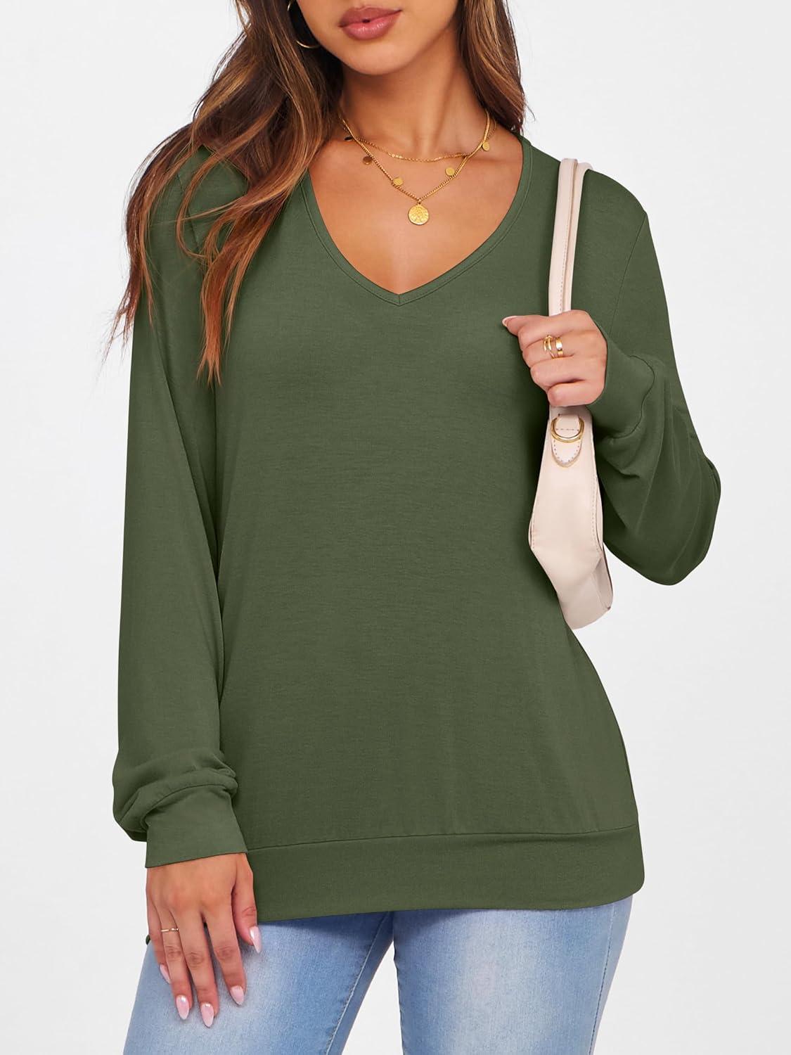 imageANRABESS Womens Long Sleeve Shirts Casual Loose V Neck Basic Tees Tops 2025 Fall TShirt OutfitsArmy Green