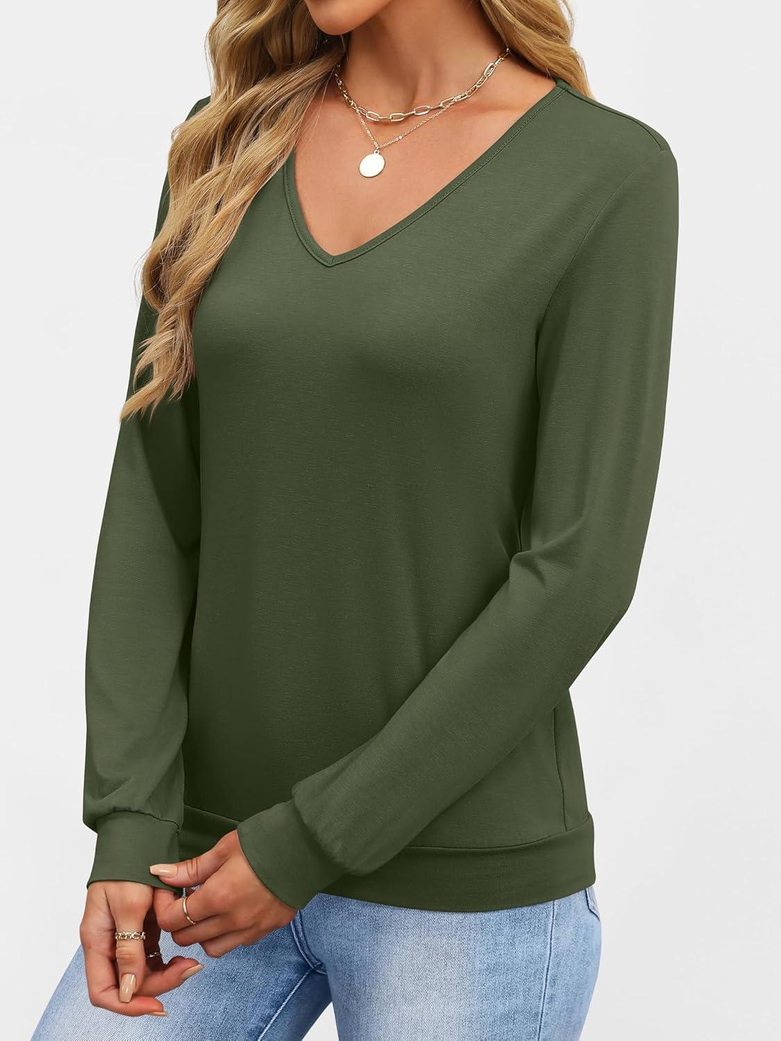 imageANRABESS Womens Long Sleeve Shirts Casual Loose V Neck Basic Tees Tops 2025 Fall TShirt OutfitsArmy Green