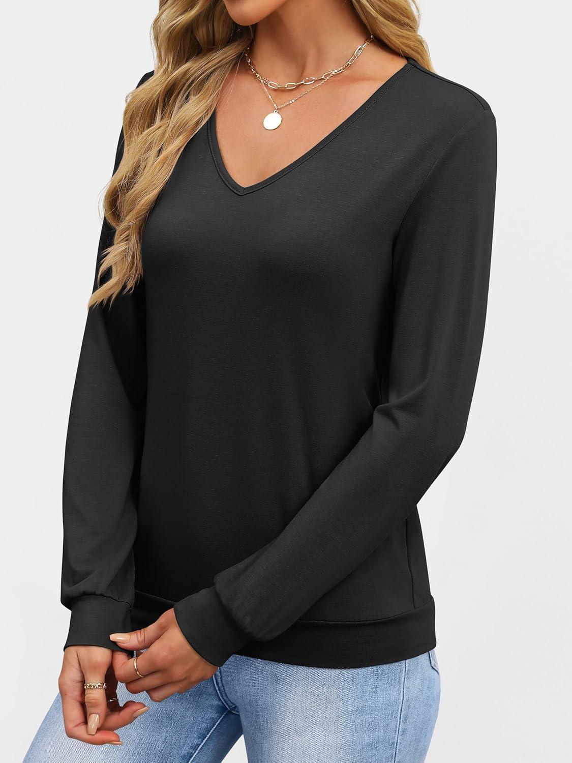 imageANRABESS Womens Long Sleeve Shirts Casual Loose V Neck Basic Tees Tops 2025 Fall TShirt OutfitsBlack