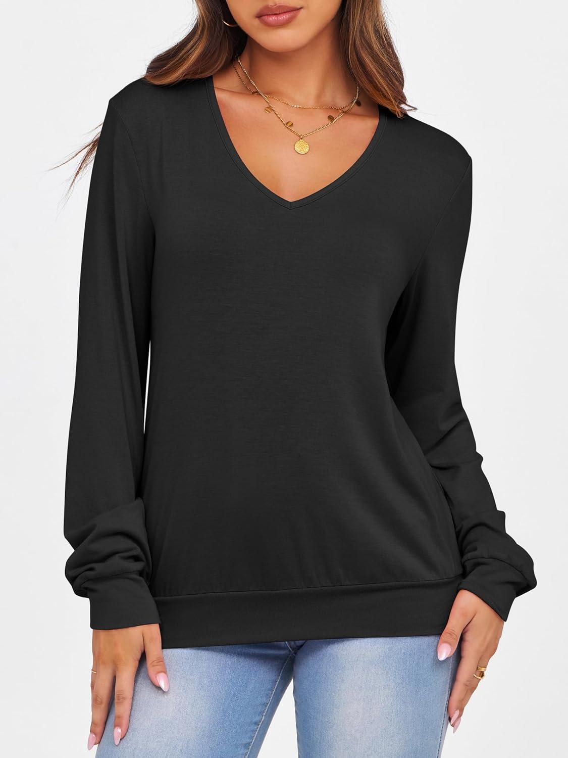 imageANRABESS Womens Long Sleeve Shirts Casual Loose V Neck Basic Tees Tops 2025 Fall TShirt OutfitsBlack