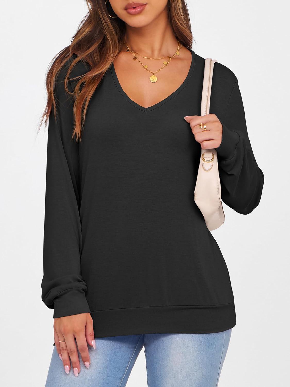 imageANRABESS Womens Long Sleeve Shirts Casual Loose V Neck Basic Tees Tops 2025 Fall TShirt OutfitsBlack