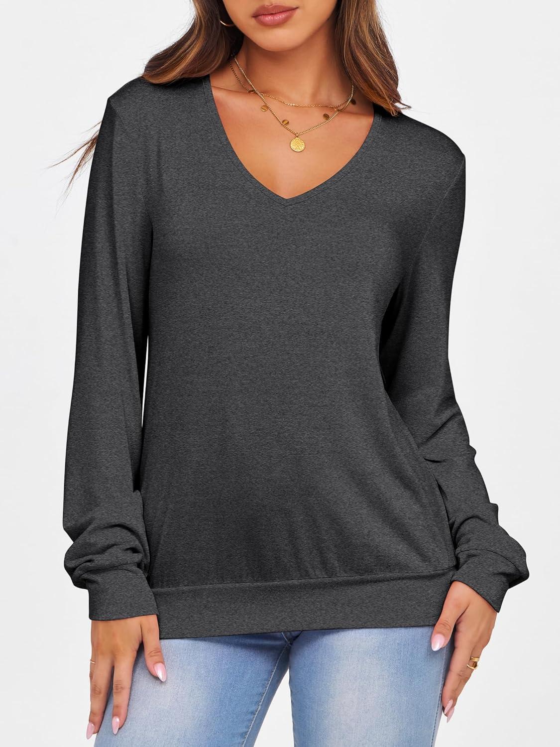 imageANRABESS Womens Long Sleeve Shirts Casual Loose V Neck Basic Tees Tops 2025 Fall TShirt OutfitsBlack Grey