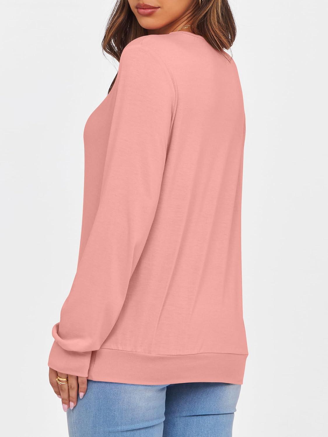 imageANRABESS Womens Long Sleeve Shirts Casual Loose V Neck Basic Tees Tops 2025 Fall TShirt OutfitsCoral