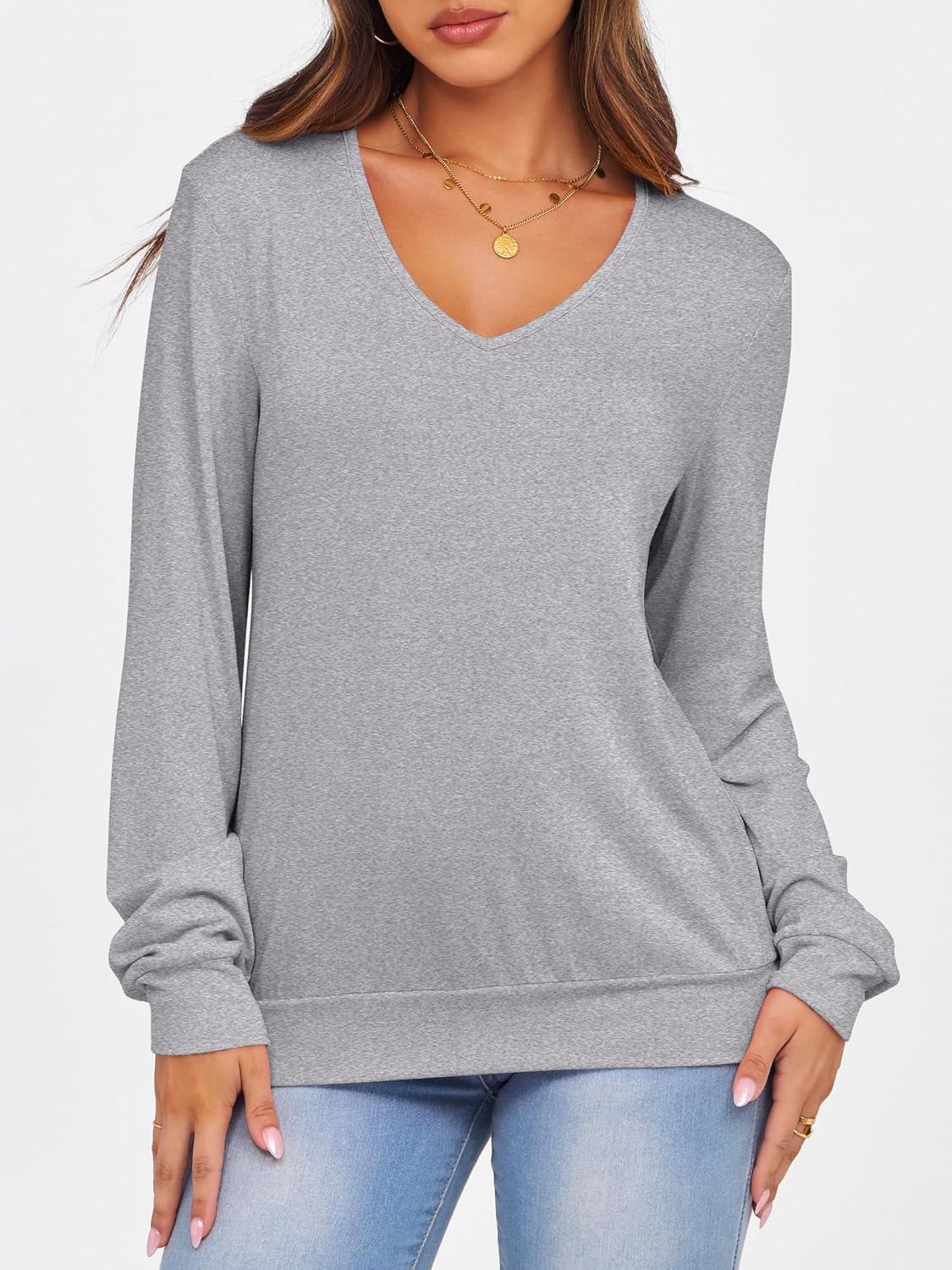 imageANRABESS Womens Long Sleeve Shirts Casual Loose V Neck Basic Tees Tops 2025 Fall TShirt OutfitsLight Grey