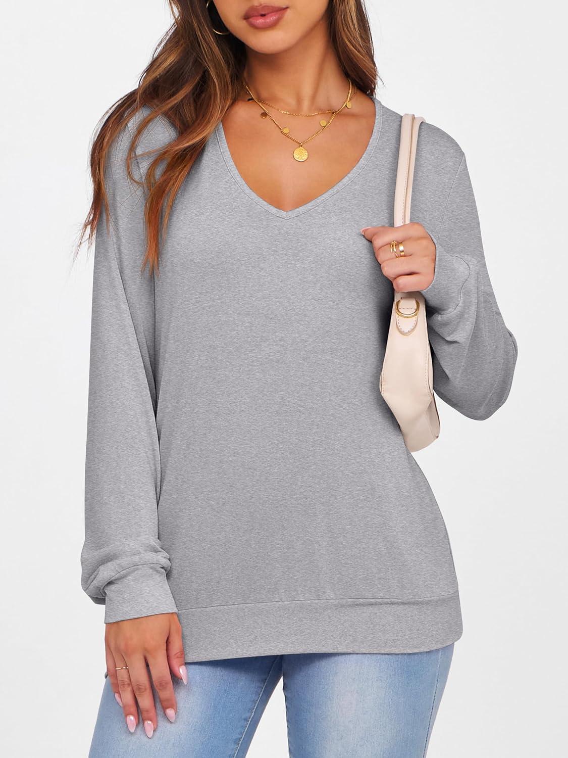 imageANRABESS Womens Long Sleeve Shirts Casual Loose V Neck Basic Tees Tops 2025 Fall TShirt OutfitsLight Grey