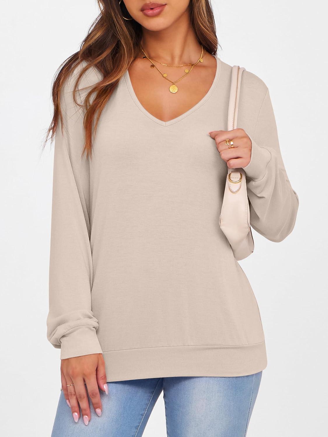 imageANRABESS Womens Long Sleeve Shirts Casual Loose V Neck Basic Tees Tops 2025 Fall TShirt OutfitsLight Khaki