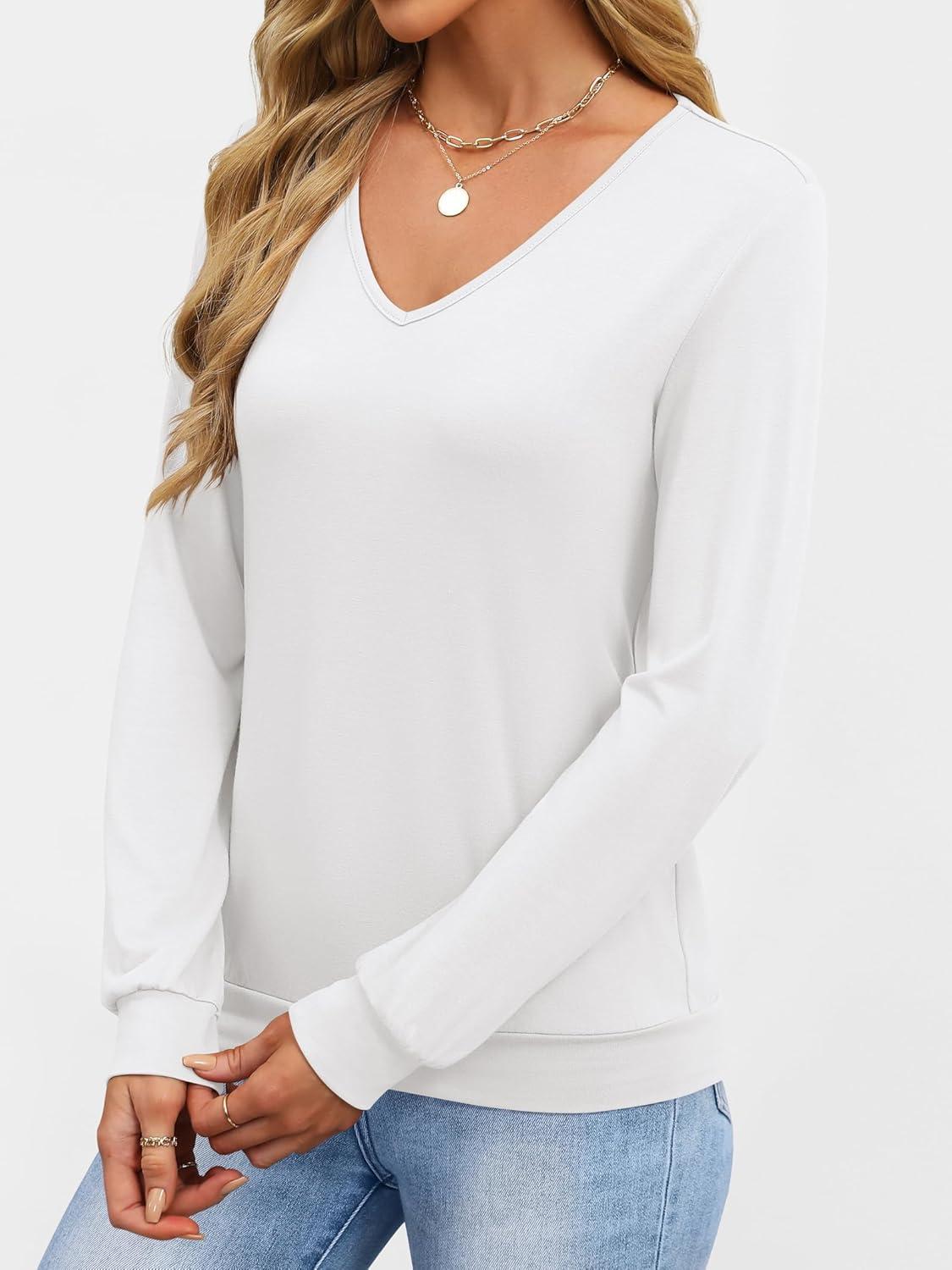 imageANRABESS Womens Long Sleeve Shirts Casual Loose V Neck Basic Tees Tops 2025 Fall TShirt OutfitsWhite