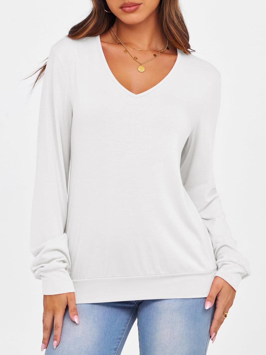 imageANRABESS Womens Long Sleeve Shirts Casual Loose V Neck Basic Tees Tops 2025 Fall TShirt OutfitsWhite