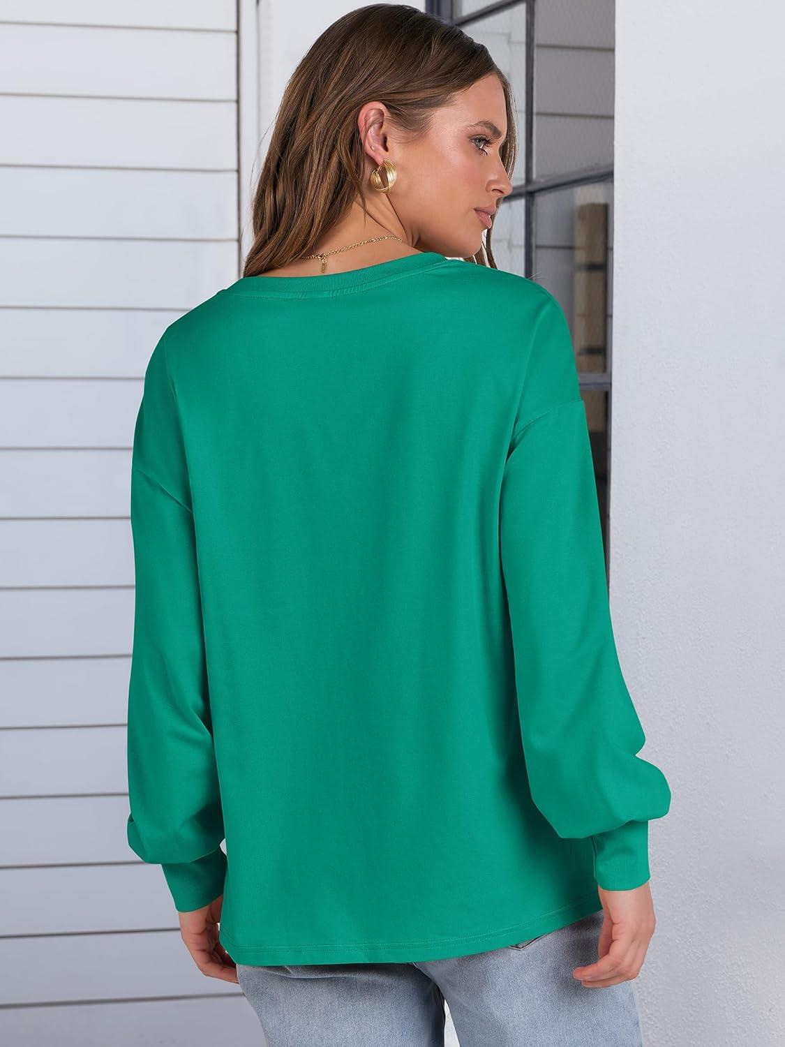 imageANRABESS Womens Long Sleeve Shirts Crewneck Oversized Tops Casual 2025 Fall Trendy TShirts Tee Blouse with Pockets ClothesGreen
