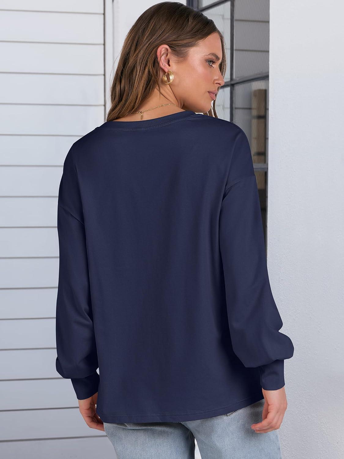 imageANRABESS Womens Long Sleeve Shirts Crewneck Oversized Tops Casual 2025 Fall Trendy TShirts Tee Blouse with Pockets ClothesNavy Blue