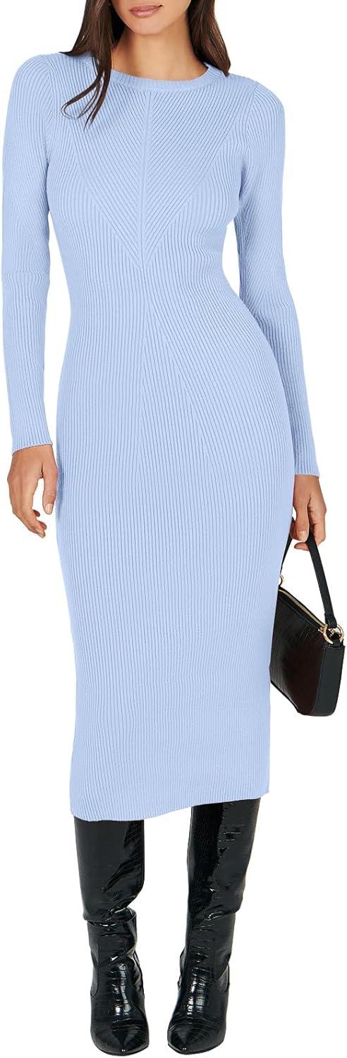 imageANRABESS Womens Long Sleeve Sweater Dress 2025 Fall Crewneck Bodycon Stretch Ribbed Knit Slim Fit Midi Dresses Trendy OutfitsBlue