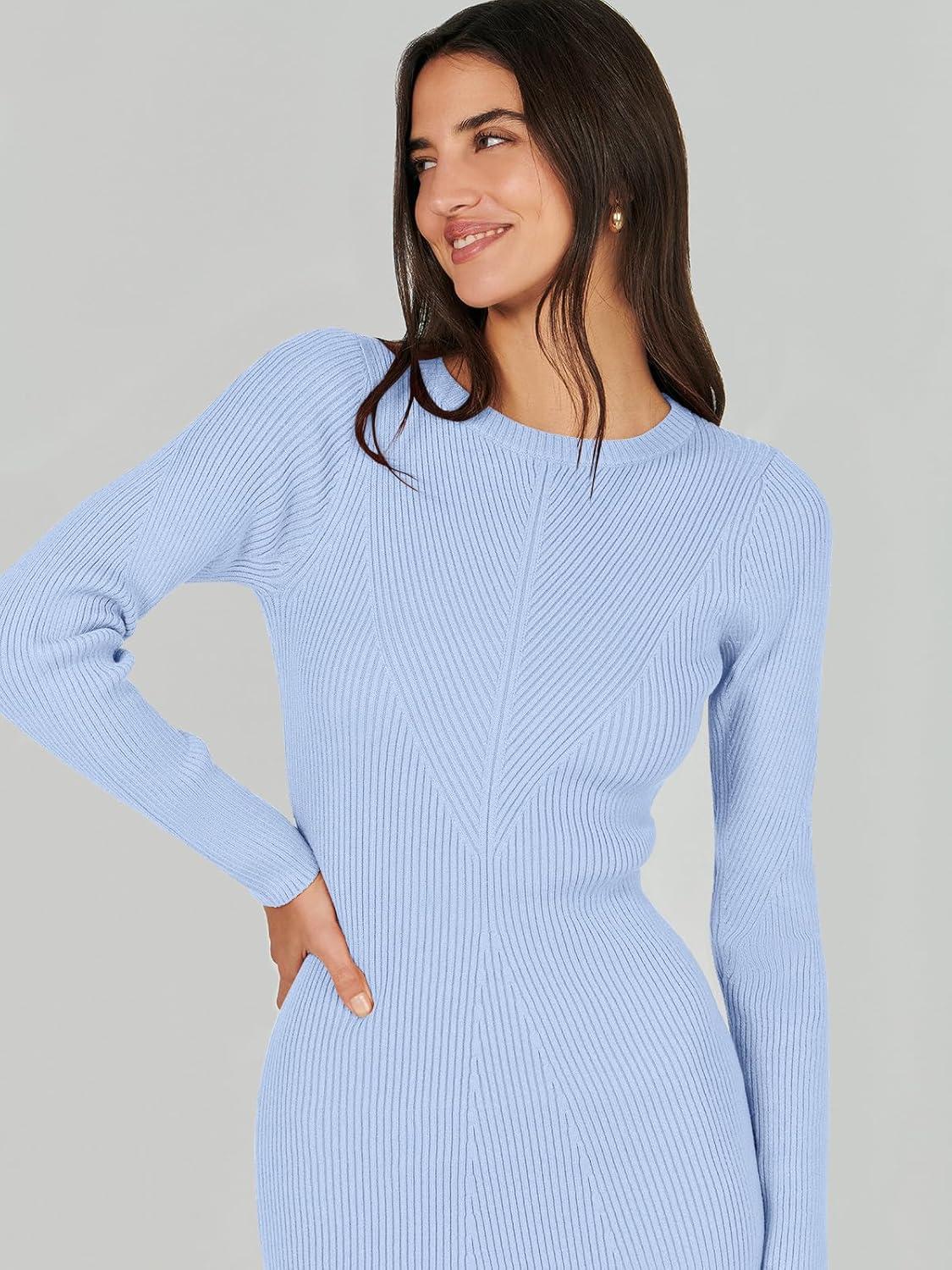 imageANRABESS Womens Long Sleeve Sweater Dress 2025 Fall Crewneck Bodycon Stretch Ribbed Knit Slim Fit Midi Dresses Trendy OutfitsBlue