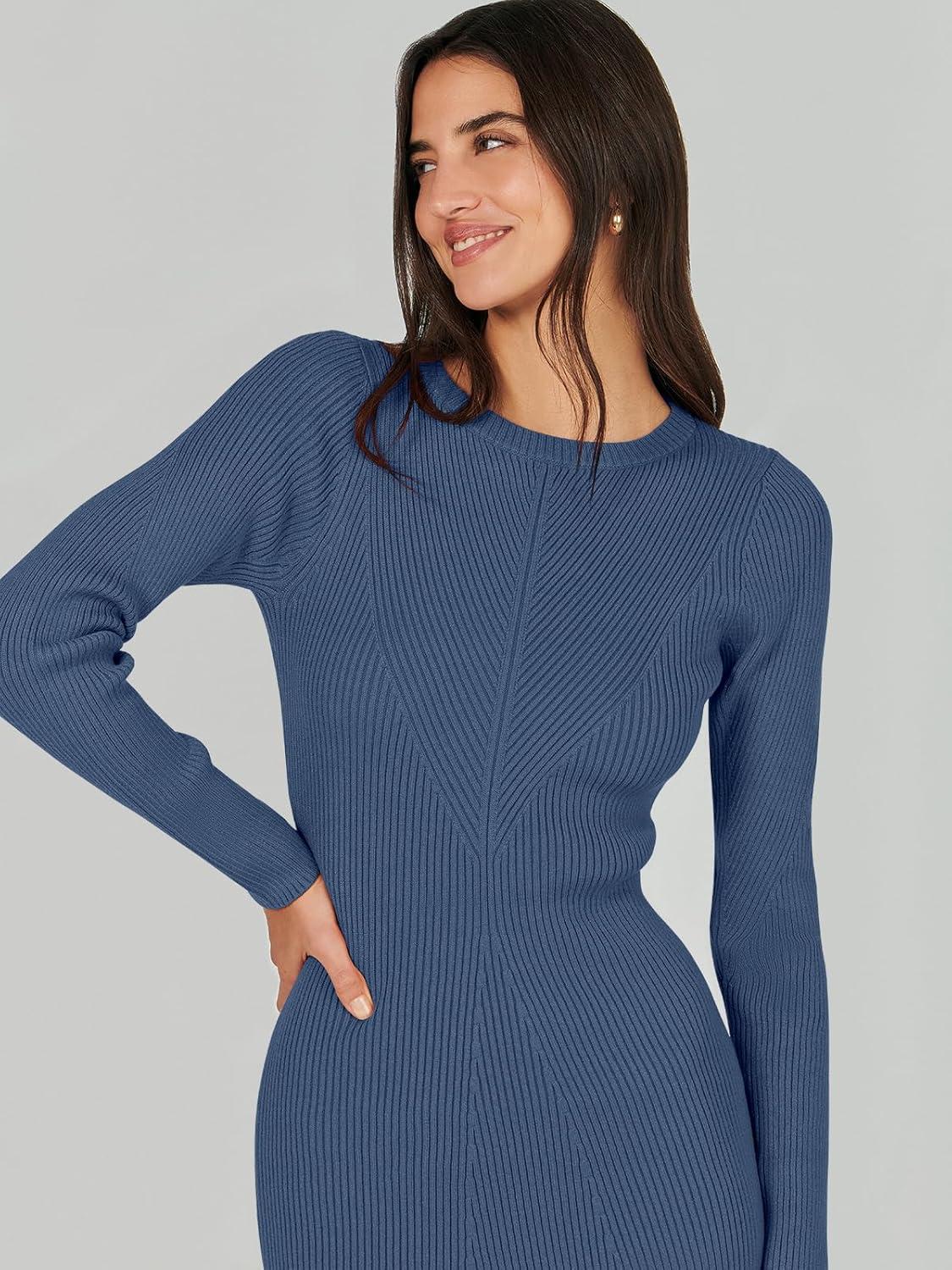 imageANRABESS Womens Long Sleeve Sweater Dress 2025 Fall Crewneck Bodycon Stretch Ribbed Knit Slim Fit Midi Dresses Trendy OutfitsDusty Blue