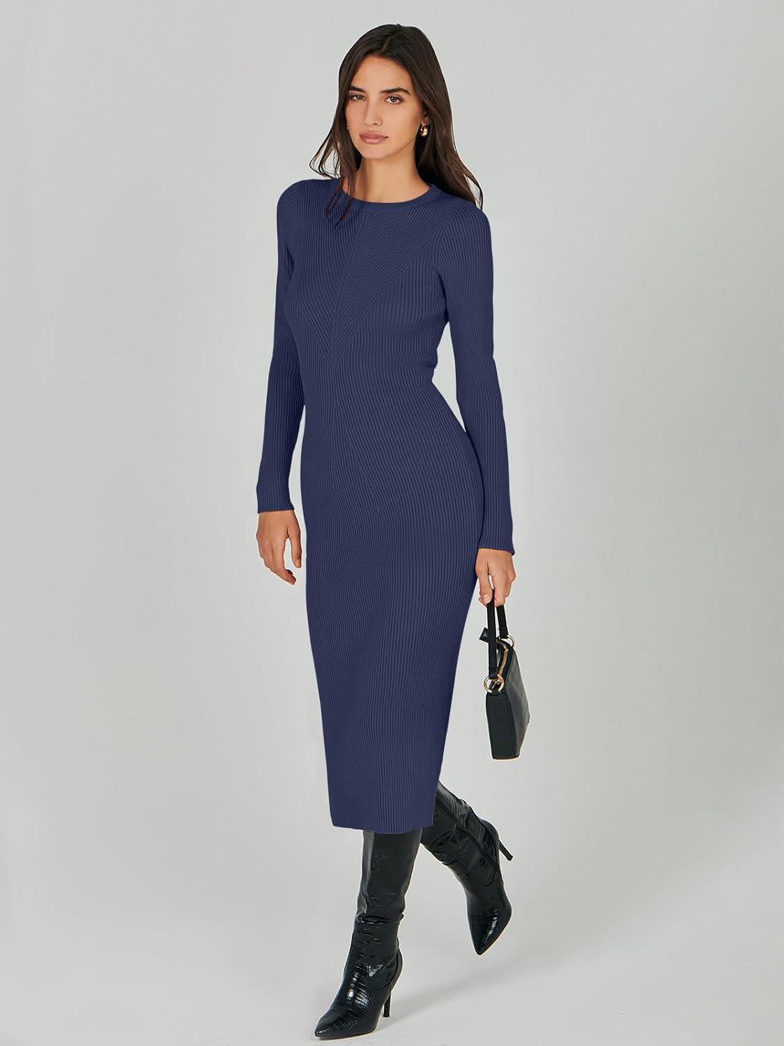 imageANRABESS Womens Long Sleeve Sweater Dress 2025 Fall Crewneck Bodycon Stretch Ribbed Knit Slim Fit Midi Dresses Trendy OutfitsRoyal Blue