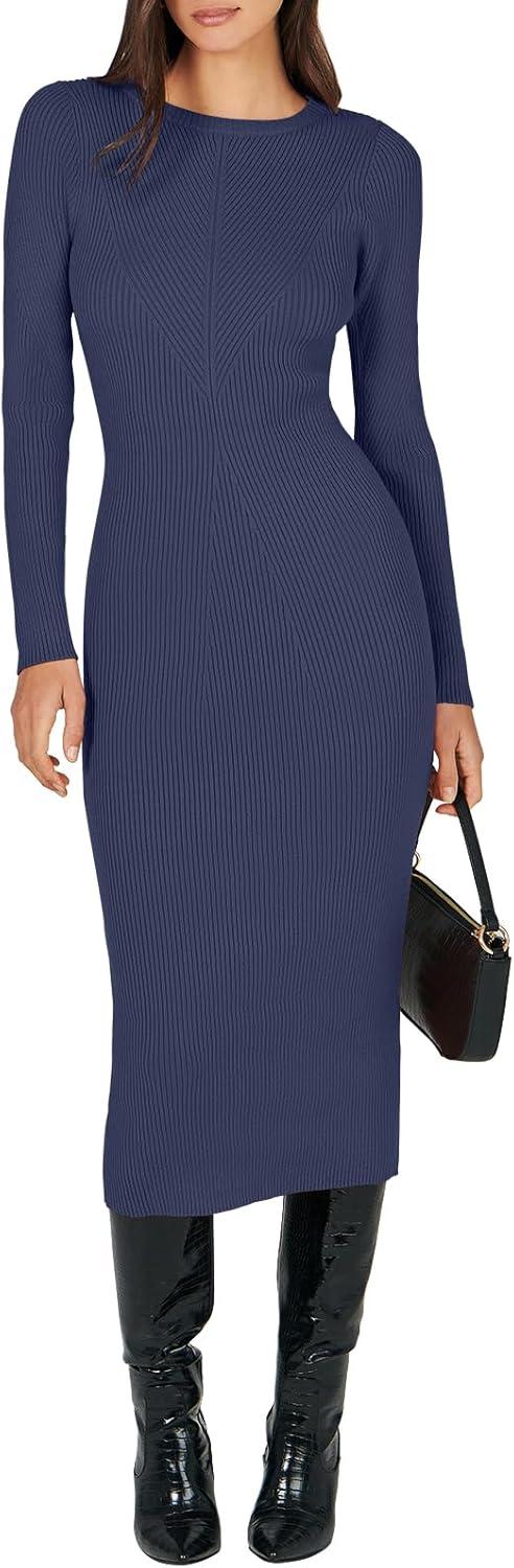 imageANRABESS Womens Long Sleeve Sweater Dress 2025 Fall Crewneck Bodycon Stretch Ribbed Knit Slim Fit Midi Dresses Trendy OutfitsRoyal Blue